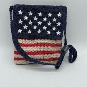 Patriotic Red and White Crossbody Bag with Woven Texture